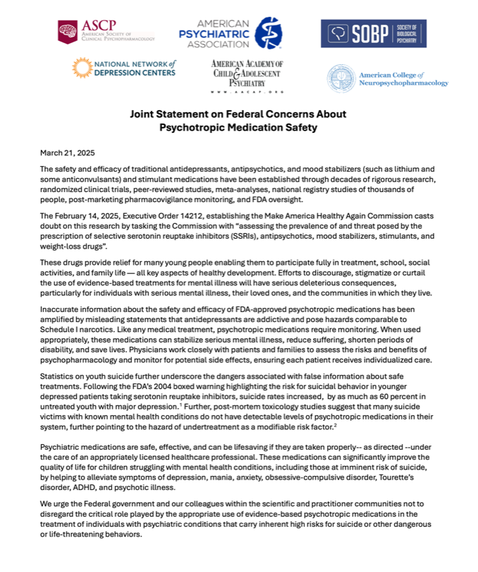 AACAP Statement Addressing Psychotropic Medication Concerns